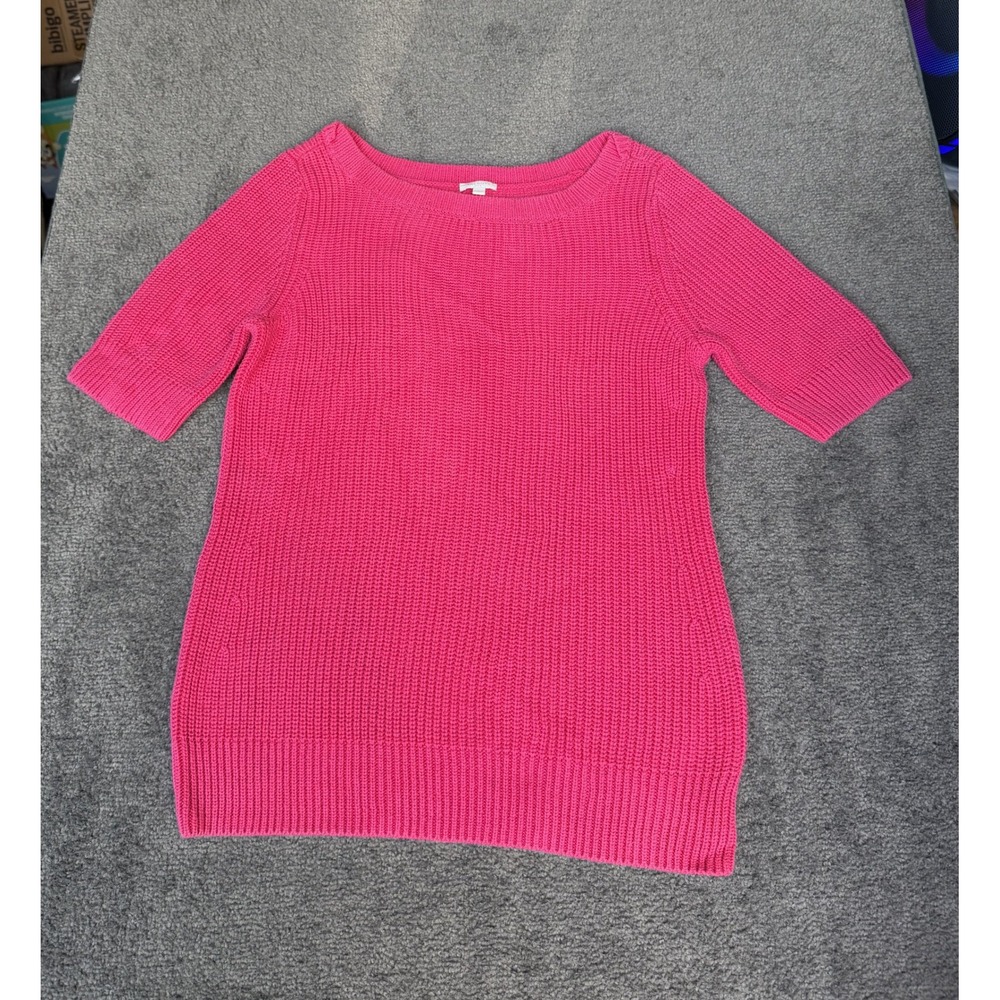 Talbots Pink Shaker Knit Short Sleeve Sweater Boat Neck Size L